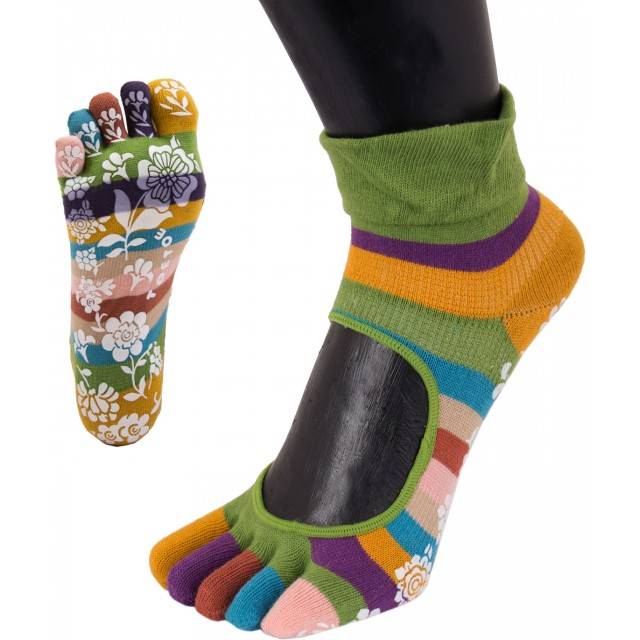 TOETOE Yoga&Pilates - ankelhöga anti-slip tåstrumpor, randig grön