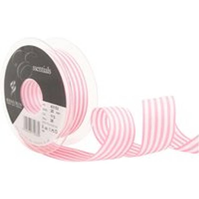 25mm Pink Stripes Satin Ribbon x 25m Reel - White