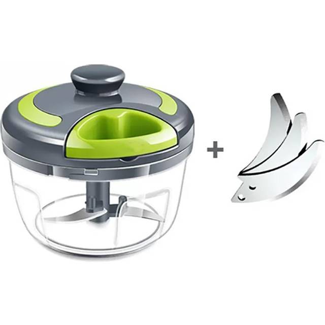 Garlic Chopper Machine Portable Mini Manual Hand Mincer 500ml Gray with Spare Blade
