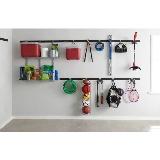 Rubbermaid 20-Piece FastTrack Garage Wall-Mounted Storage Kit  5 Rails and 15 Hooks  for Home/House/Tool/Sports/Utility Purposes