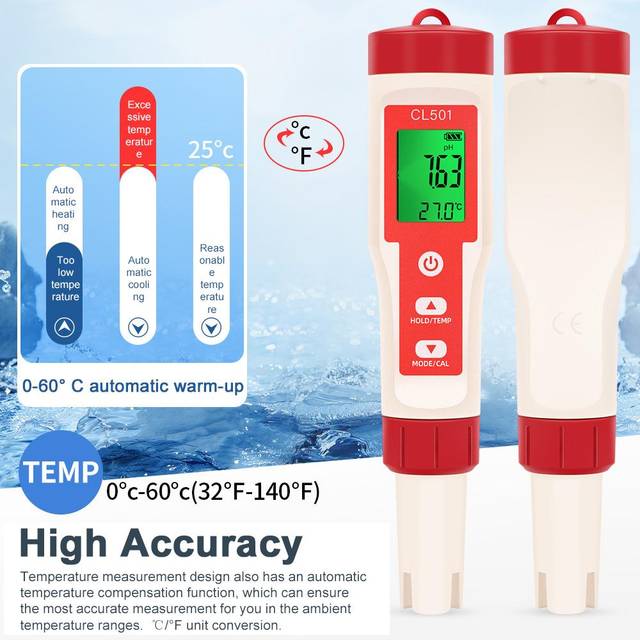5in1 Water Quality Test Pen Chlorine PH ORP H2 Temperature Test Meter Multi-functional Mariculture flerfärgad