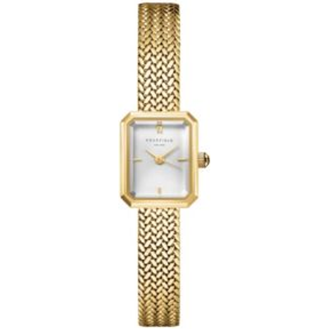 Rosefield Mini's Octagon Watch with a Silver Sunray Dial Gold IP Mesh, Gold, Women