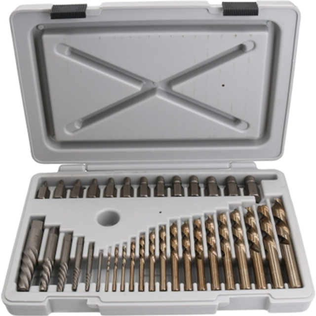 Screw stud extractor remover removal set with anticlockwise imperial drills 34pc