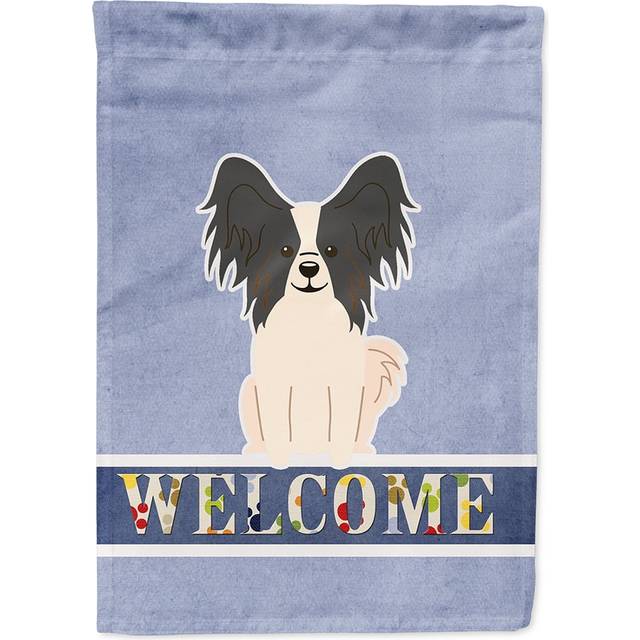 Caroline's Treasures Papillon Black White Welcome Flag Canvas House  large  Multicolor