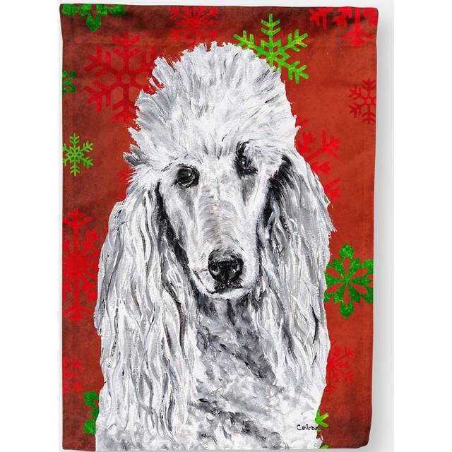 Caroline's Treasures SC9751CHF White Standard Poodle Red Snowflakes Holiday Flag Canvas  Large  Multicolor