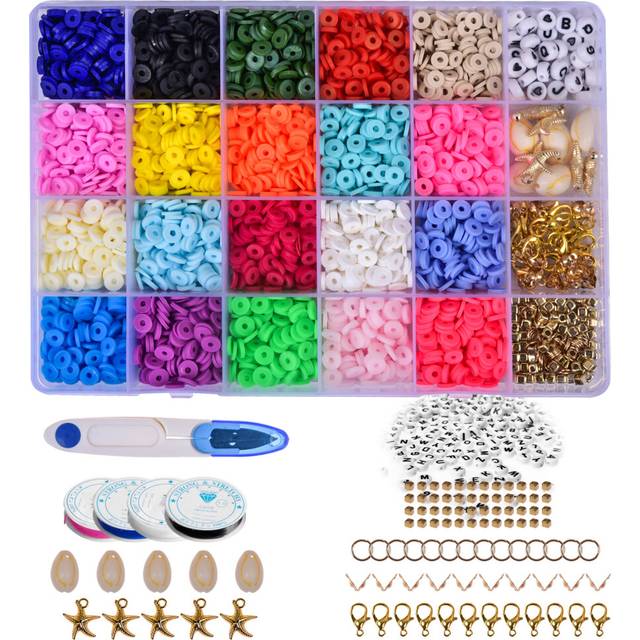 Clay Beads Set, Bracelet Making Kit with 6mm Polymer Clay Beads in 20 Beautiful Colours, Clay Beads Jewellery Making Kits