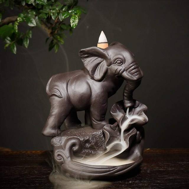 Handmade Backflow Incense Cute Ceramic Elephant Burner Waterfall Incense Holders Home Fragrance Craft