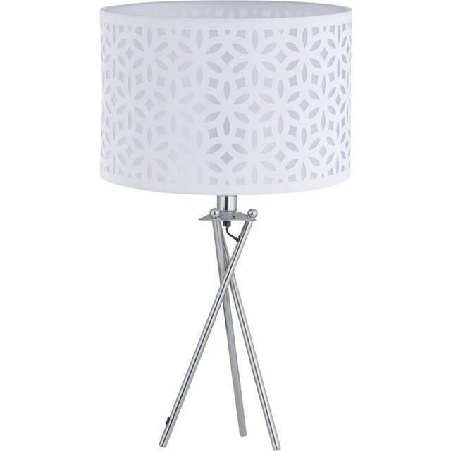 Chrome Tripod Table Lamp with White Laser Cut Shade