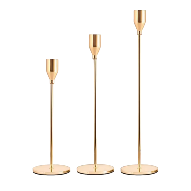 3Pcs Metal Candle Holders Simple Golden Wedding Decoration Bar