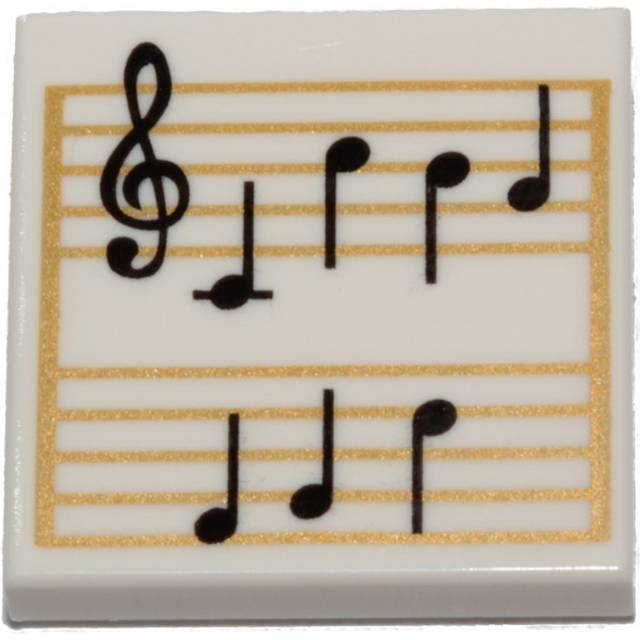 LEGO City Accessory White Sheet Music with Music Notes and Gold Staves 2x2 Printed Tile (Small)