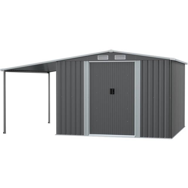 Living and Home 10 x 8ft Dark Grey Metal Storage Shed with Lean-to Roof - 8 x 10ft