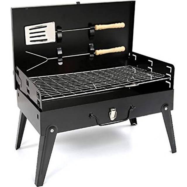 Black Iron Charcoal BBQ Grill with Accessories Portable Folding Outdoor