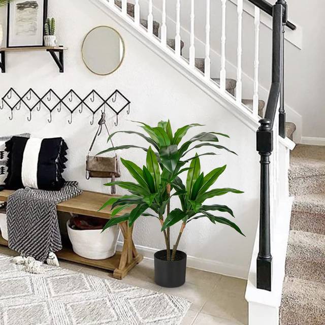 4FT Artificial Dracaena Fragrans Tall Artificial Plants, Replica Faux Fake Plant With Durable Trunks And Lifelike Leaves, For Home Living Room Indoors (90cm H x 15cm W x 13cm D)