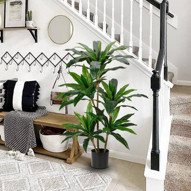 4FT Artificial Dracaena Fragrans Tall Artificial Plants, Replica Faux Fake Plant With Durable Trunks And Lifelike Leaves, For Home Living Room Indoors (120cm H x 15cm W x 13cm D)