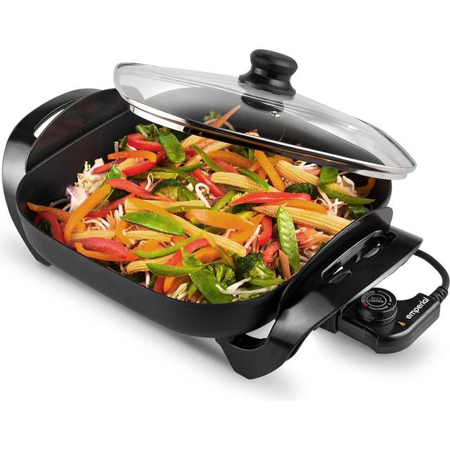 Emperial 30cm Non-Stick Electric Frying Pan Skillet with Glass Lid - 1500W - Matte Black (30cm W X 30cm D)