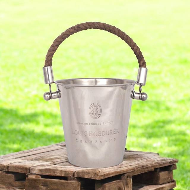 Silver Nickel Wine Bottle Bucket With Rope Handle (22cm H X 20cm W X 19cm D)