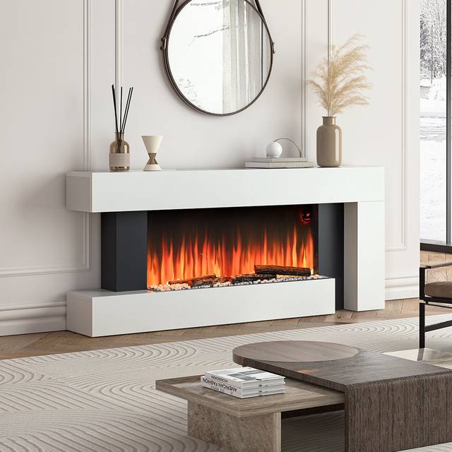Klingbeil 132Cm W Freestanding Electric Fireplace Mantel - White (58cm H X 132cm W X 21cm D)