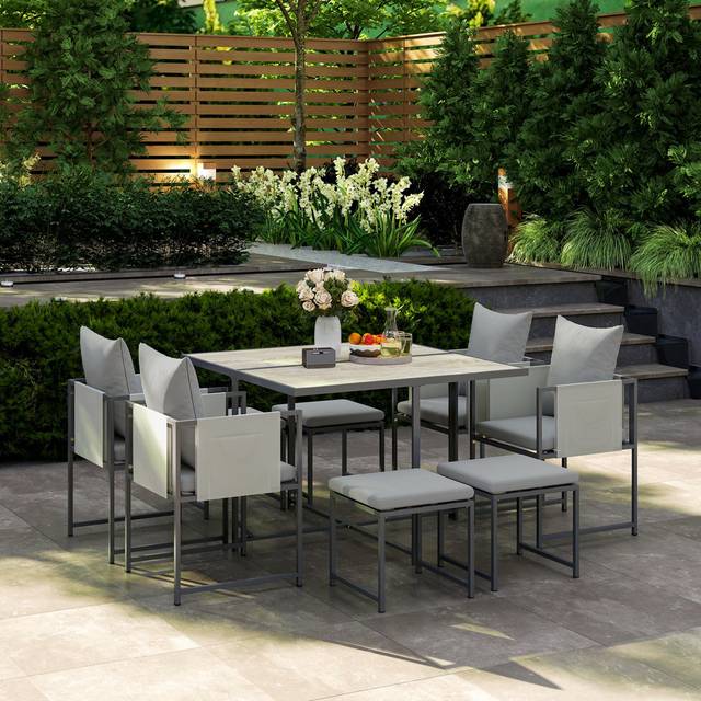 Square 8 - Person 110cm Long Dining Set with Cushions - Grey (8)