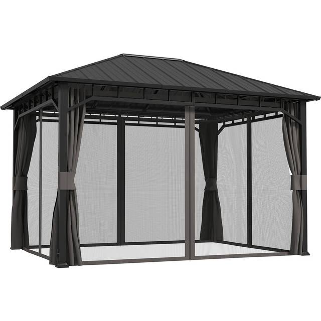 32.5 Ft. W x 25 Ft. D Metal Hardtop Gazebo - Black (390cm W X 300cm D X 287cm H)