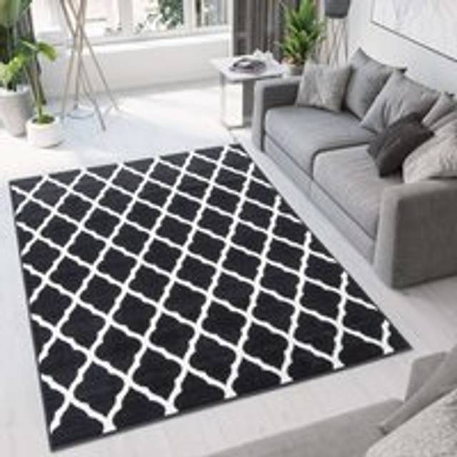 Black Moroccan Trellis Living Room Rug - Milan - 80cm x 150cm