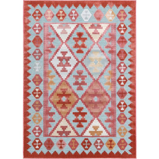 Saga Kilim Matta - Turkos / Flerfärgad 200x300