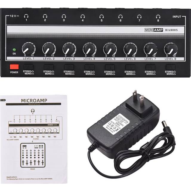 HA800S Hörlursförstärkare 8 Kanaler Mono/Stereo Metall Stereo hörlursförstärkare Ljudförstärkare. US Plug