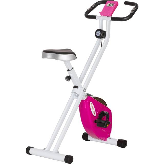 SPORTNOW Pink and White Magnetic Resistance Quiet Folding Exercise Bike - HomCom - 110 x 43 x 97cm