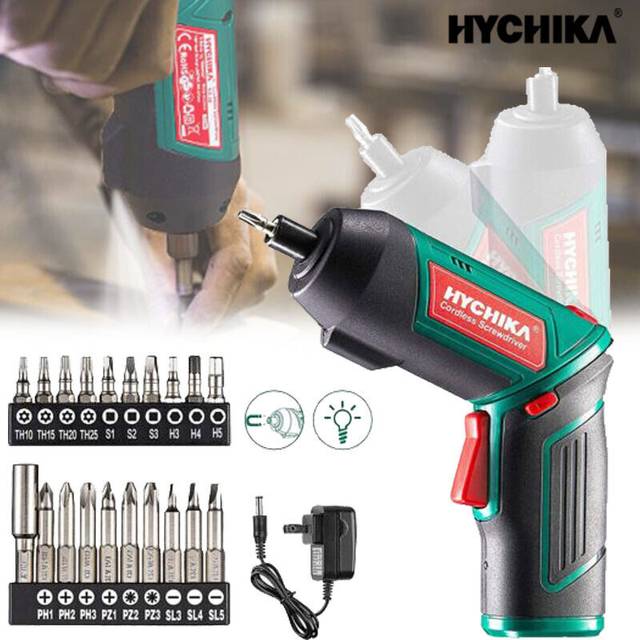 Electric Screwdriver, 6N·m and 2000mAh Hychika 3.6V Cordless Screwdriver with 20 Accessories, Work Light, Charger and Magnetic Chuck