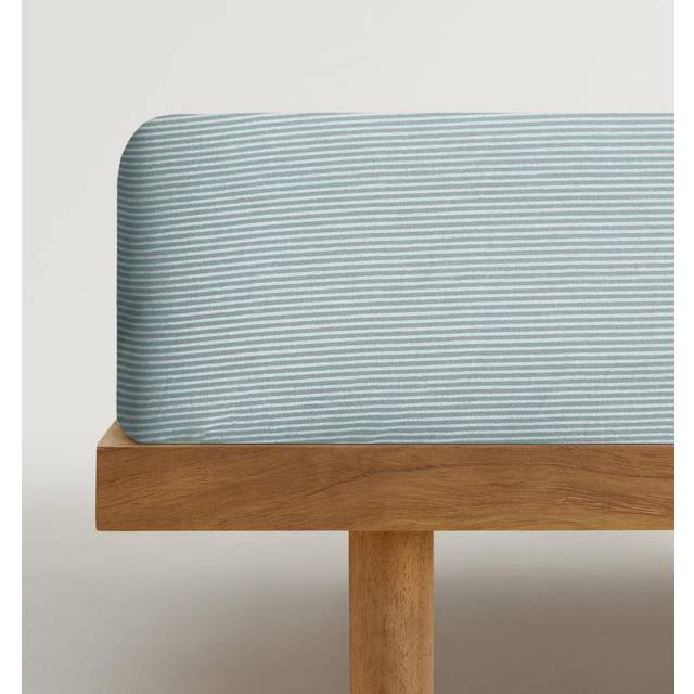 Cotton percale striped fitted sheet for cot aqua green - Home - 60x120x15cm - MANGO HOME - Aqua Green
