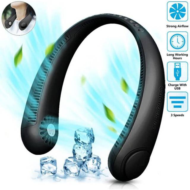 Portable Neck Fan Mini USB Rechargeable Lazy Neckband Bladeless Cooler 3 Speeds+--as the picture