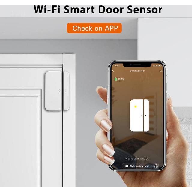 WiFi Door Alarm Window Sensor Detector Smart Home Security Tuya SmartLife App Control Compatible white