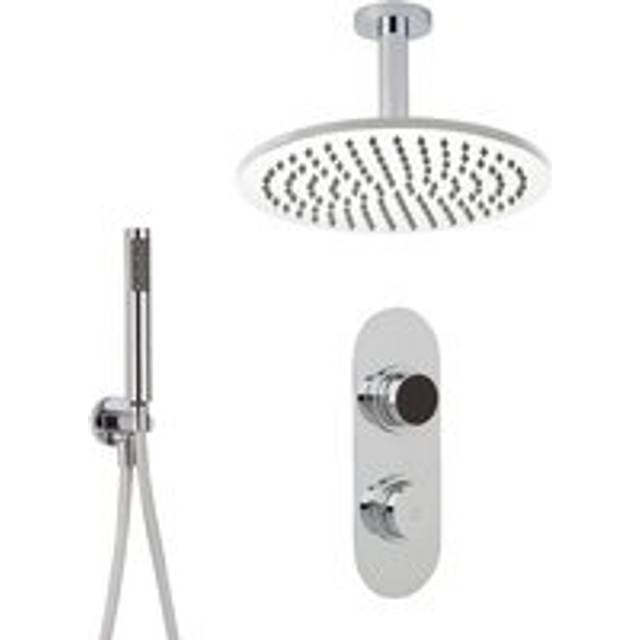 Vis - Modern Digital Two Outlet Thermostatic Shower with 300mm Round Ceiling Mounted Rainfall Shower Head and Hand Shower Handset Kit - Chrome
