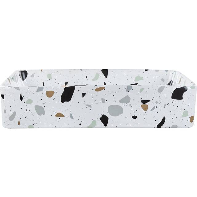 Bathroom Countertop Rectangle Ceramic Wash Basin Terrazzo Effect 510 x 340 mm White Nules