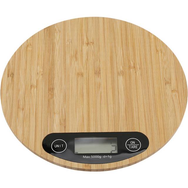Round Bamboo LED Display Electric Kitchen Weighing Scale Cooking Food 5kg/ 1g