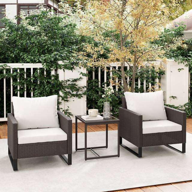 Wicker 2 - Person Garden Lounge Set with Cushions - Brown (2)