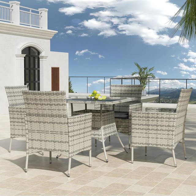 Square 4 - Person 35.46cm Long Dining Set with Cushions - Black (4)