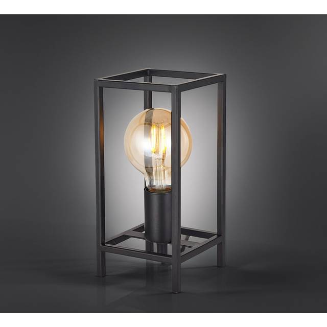 Vintage And Industrial Style Satin Gold Table Lamp With Rectangular Cage Design By - Black (23cm H X 11cm W X 11cm D)