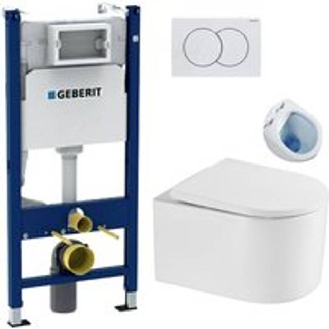 Geberit - Duofix Toilet frame + sat Delano Rimless Toilet + Soft-close Seat + White Flush Plate (DELANOGEB3)