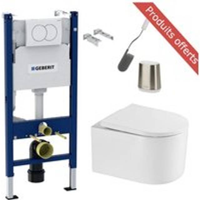 Wc frame + Rimless wc sat Delano + Soft-close Seat + Flush Plate + Toilet Brush included (DELANOGEB3-FLEX1) - Geberit