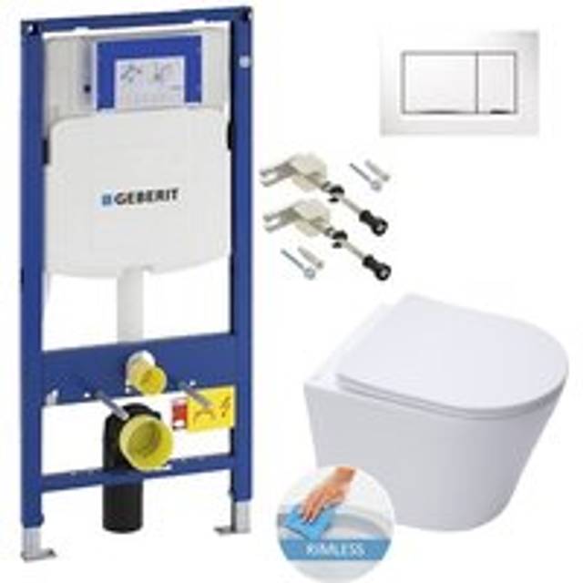 Geberit - Toilet set Frame UP320 + sat Infinitio rimless wc + Softclose seat + White flush plate (GebInfinitio-H)