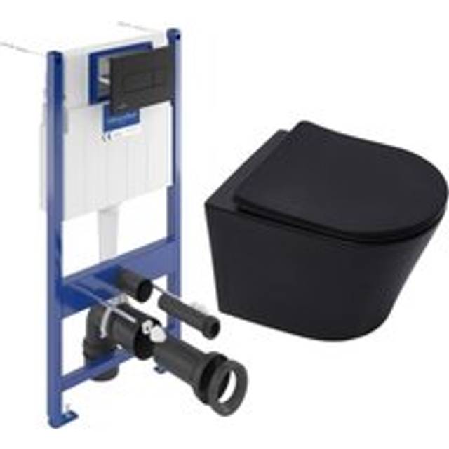 Floor-standing toilet Frame + sat Infinitio Rimless toilet + SoftClose seat + Black plate (VCNBLINFI4) - Villeroy&boch