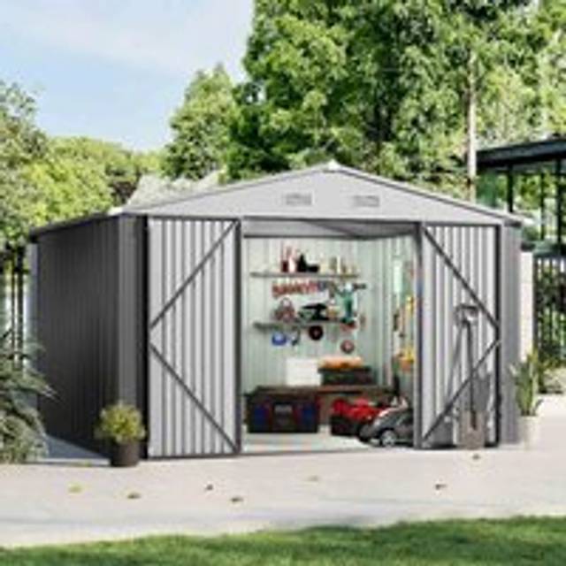 Garden Sanctuary 8 X 10 Ft Metal Storage Shed With 4 Vents, Grey