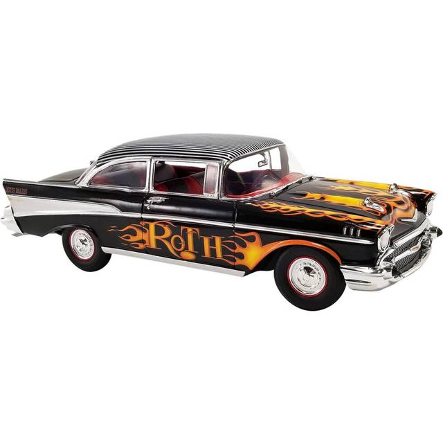 1957 Chevy Bel Air Black with Flames and Pinstripe Top Big Daddy Ed Roth LTD ED to 966 Pieces Worldwide 1/18 Diecast Model Car by Acme A1807014