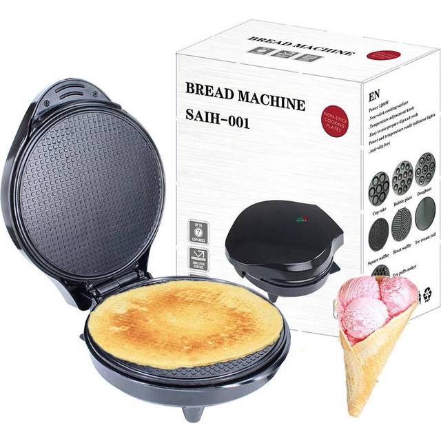 Waffle Ice Cream Cone Maker 1200W Nonstick Plates Double Sided Heating Electric Waffle Cone Maker US Plug black