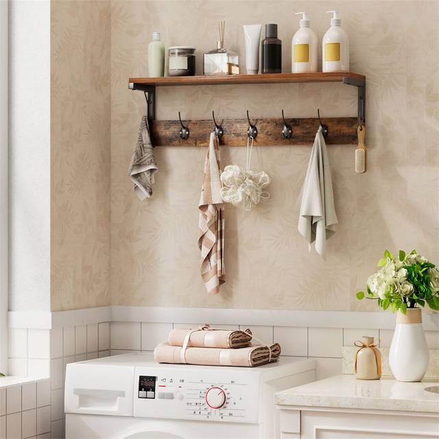 7 - Hook Coat Rack - Brown (25cm H X 70cm W X 15cm D)