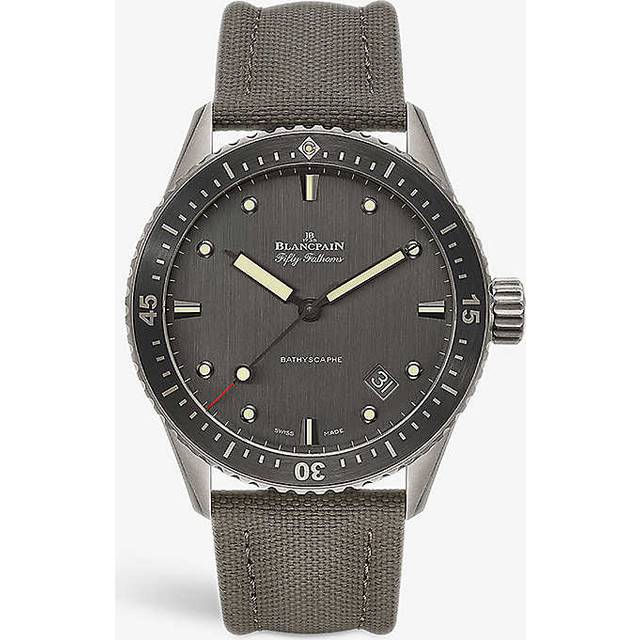 Blancpain Mens Anthracite Grey 5000 1210 G52a Fifty Fathoms Titanium and Canvas Automatic Watch 43mm - ANTHRACITE GREY