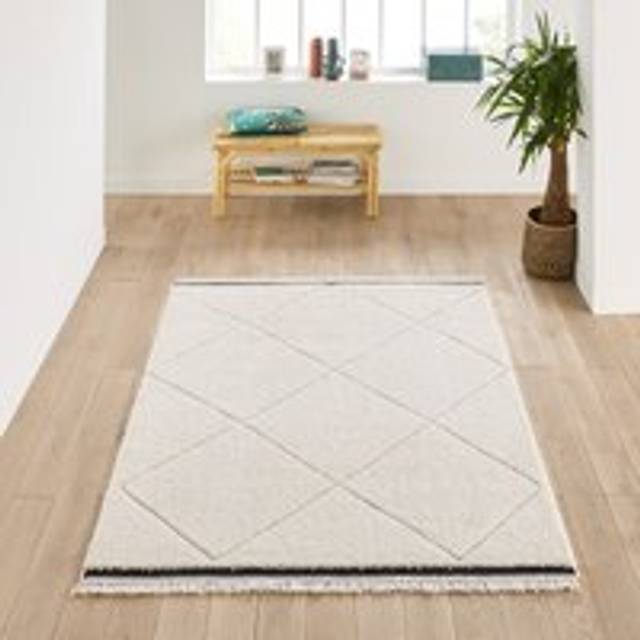 Tonia Fringed Berber-Style Rug - ecru/black - 200X290CM