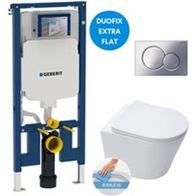Geberit - Toilet set UP720 Extra-flat Frame + sat Infinitiorimless toilet, Invisible fixings + Chrome plate (SLIM-Infinitio-N)