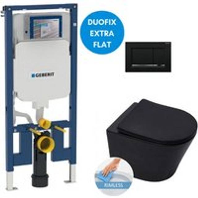 Toilet set UP720 frame + sat Infinitio rimless wc matt black + Invisible fixings + Softclose seat (SLIM-BlackInfinitio-R) - Geberit