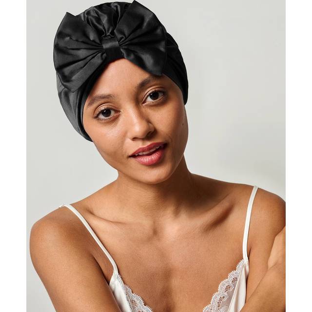 LILYSILK Silk Bonnet For Curly Hair Black UK 100% Grade 6A Silk Elastic Bow-Knot Sleep Cap